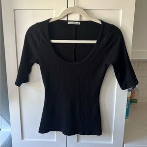 reformation black mid sleeve shirt
